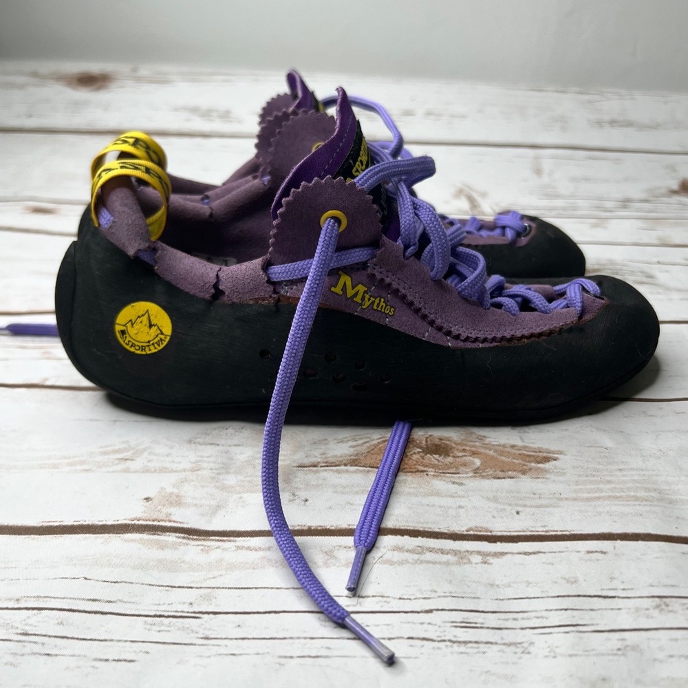 La Sportiva Climbing Shoes Purple Mythos Leather Lace Up Made in Italy Size 40.5